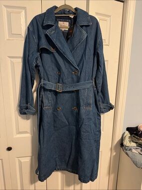 Levi Strauss Denim Trench Coat - Blue Double-Breasted Belted